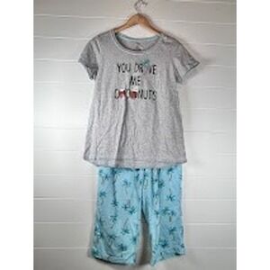 Secret Treasures Pajama Set You Drive Me Coconuts Grey Palm Tree Capri Sz Medium